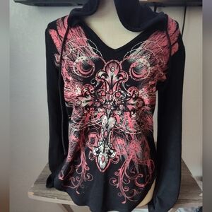 Ransom Black and Pinkishorange Graphic Hoodie